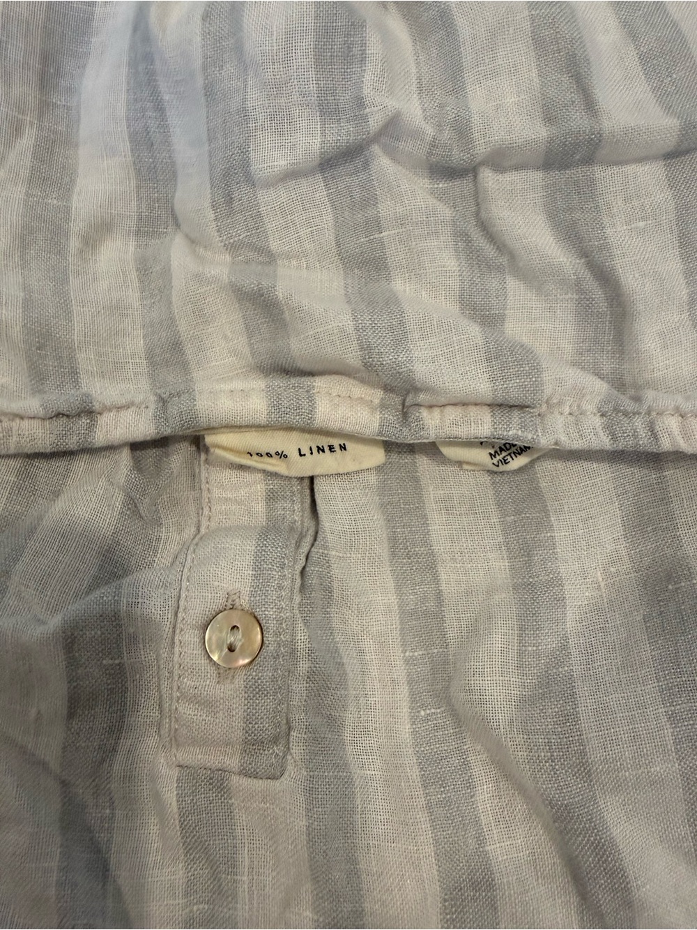 Light grey & White Striped Linen Henley Top - Picture 3 of 5